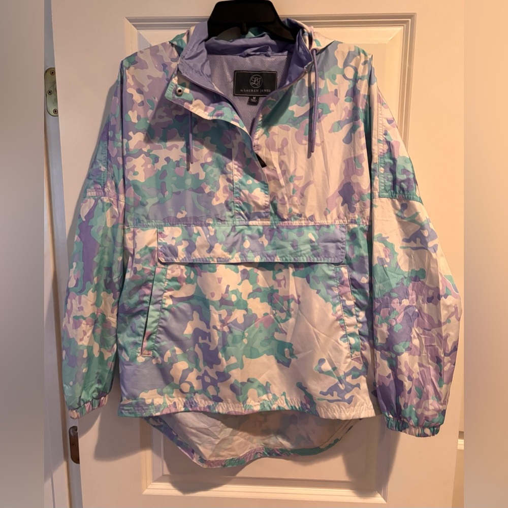 Lauren James Pastel Camo Anorak Rain Jacket Women M Hooded Windbreaker